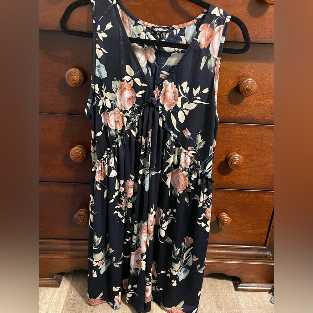 Heimish xl peach floral v babydoll sleeveless dress stretch travel pretty